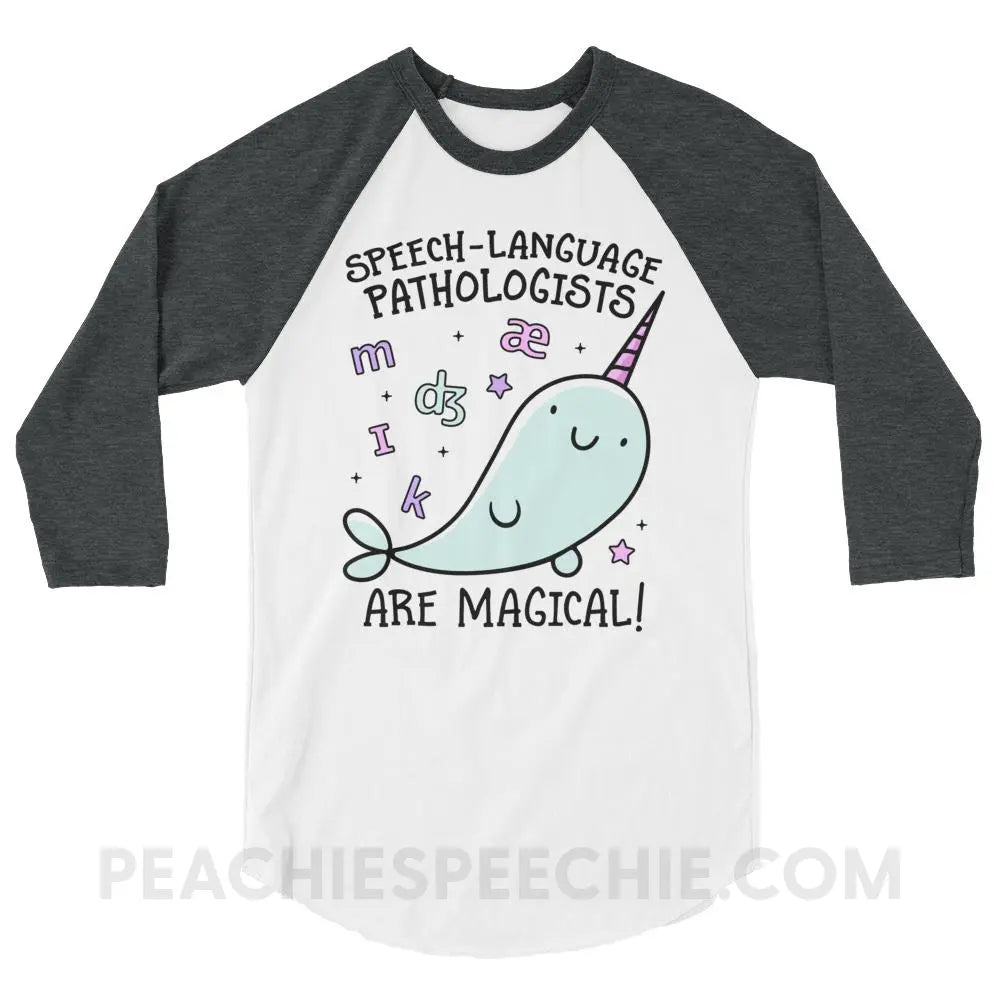 SLPs Are Magical Baseball Tee - White/Heather Charcoal / XS T-Shirts & Tops peachiespeechie.com