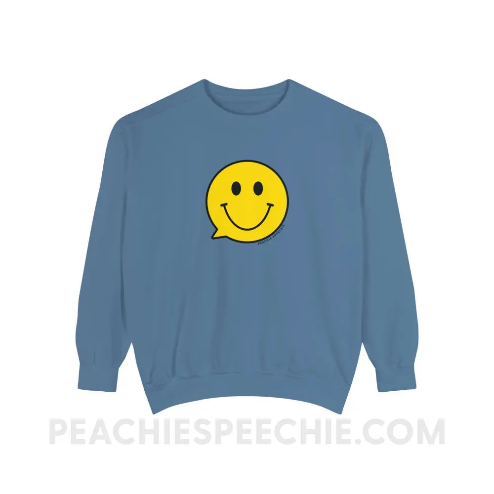 Smiley Face Speech Bubble Comfort Colors Crewneck - Blue Jean / S - Sweatshirt peachiespeechie.com