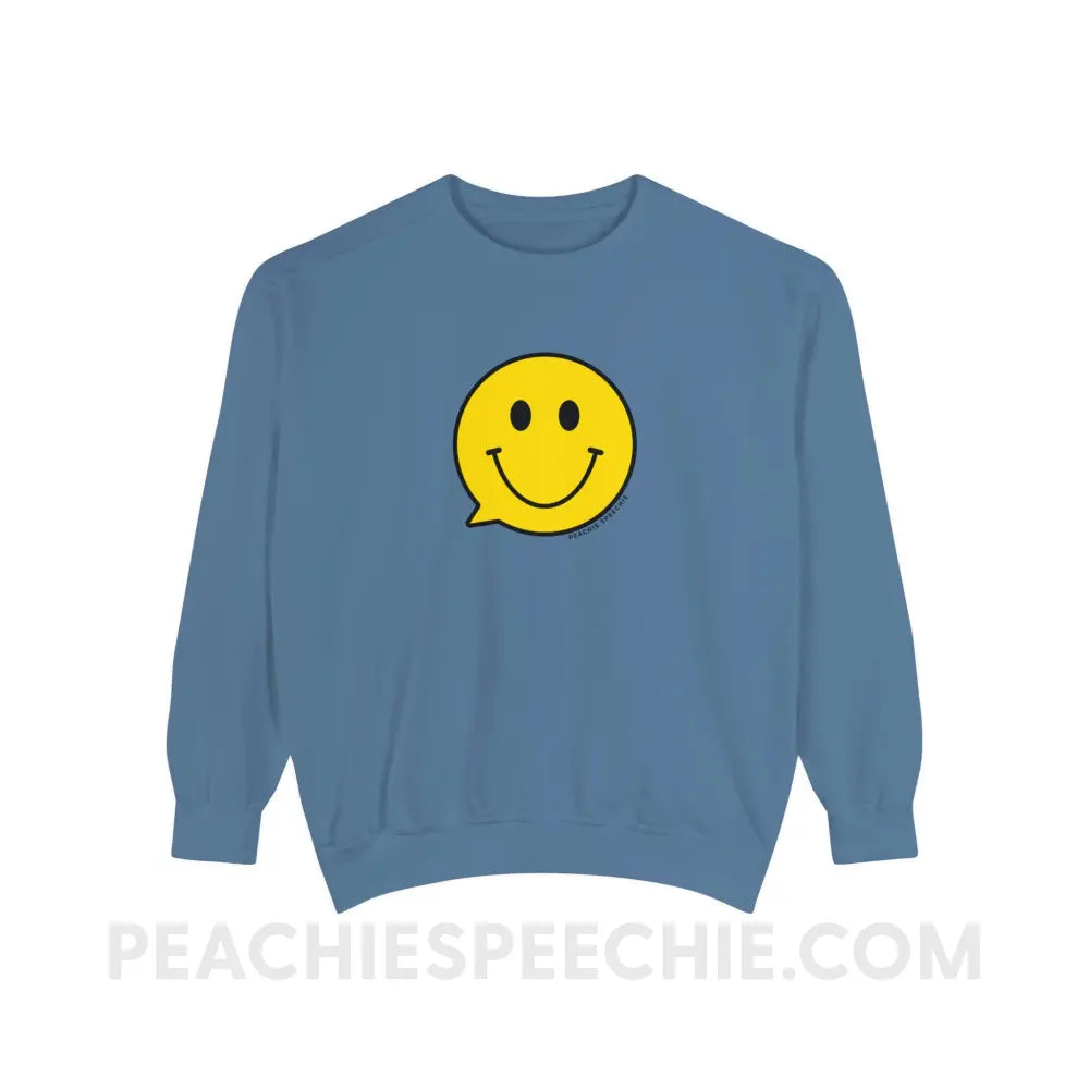 Smiley Face Speech Bubble Comfort Colors Crewneck - Blue Jean / S - Sweatshirt peachiespeechie.com