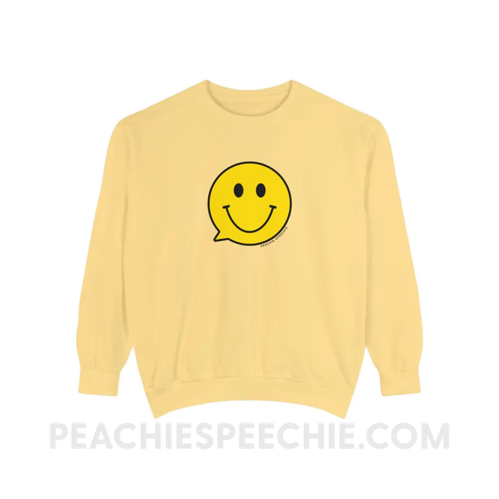 Smiley Face Speech Bubble Comfort Colors Crewneck - Butter / S - Sweatshirt peachiespeechie.com