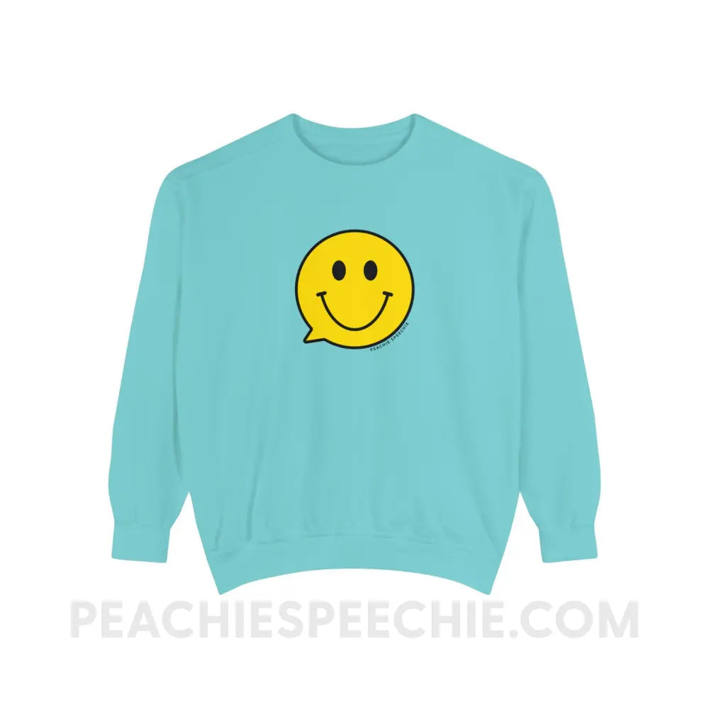 Smiley Face Speech Bubble Comfort Colors Crewneck - Chalky Mint / S - Sweatshirt peachiespeechie.com