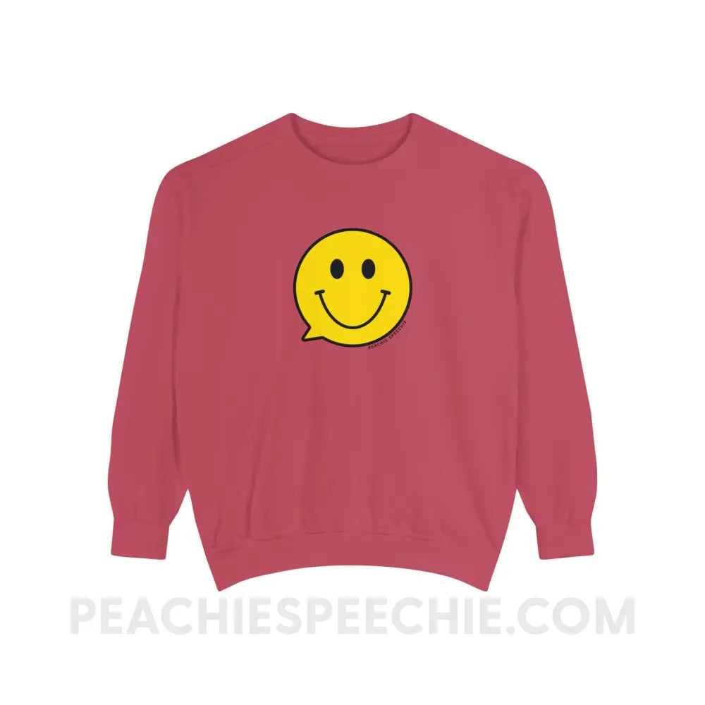 Smiley Face Speech Bubble Comfort Colors Crewneck - Crimson / S - Sweatshirt peachiespeechie.com