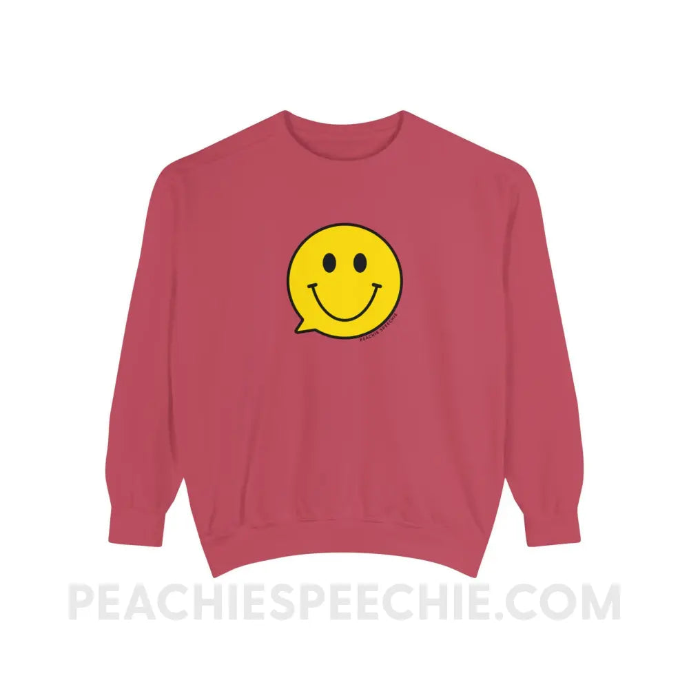Smiley Face Speech Bubble Comfort Colors Crewneck - Crimson / S - Sweatshirt peachiespeechie.com