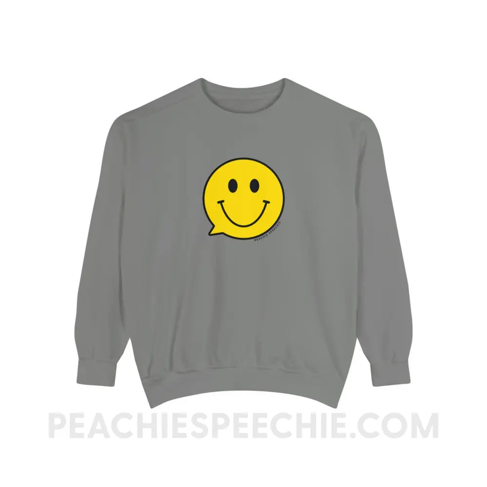 Smiley Face Speech Bubble Comfort Colors Crewneck - Grey / S - Sweatshirt peachiespeechie.com