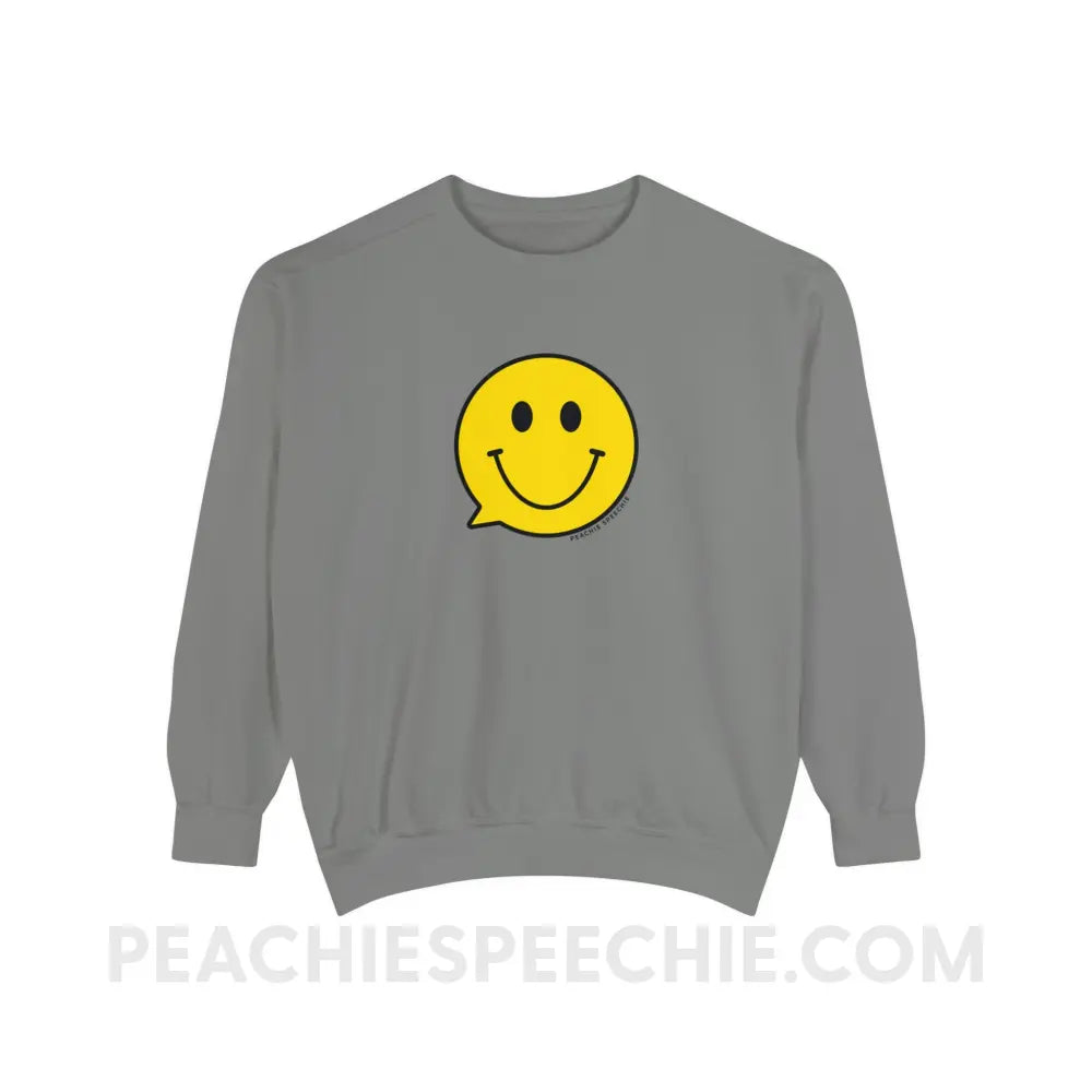 Smiley Face Speech Bubble Comfort Colors Crewneck - Grey / S - Sweatshirt peachiespeechie.com