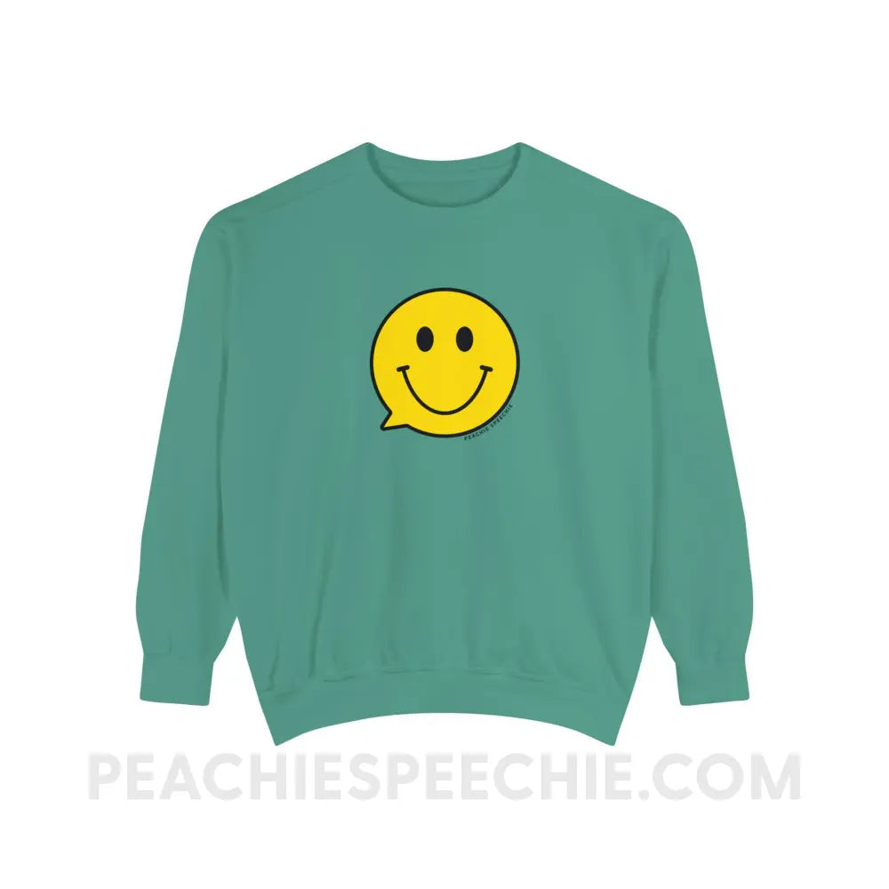 Smiley Face Speech Bubble Comfort Colors Crewneck - Light Green / S - Sweatshirt peachiespeechie.com