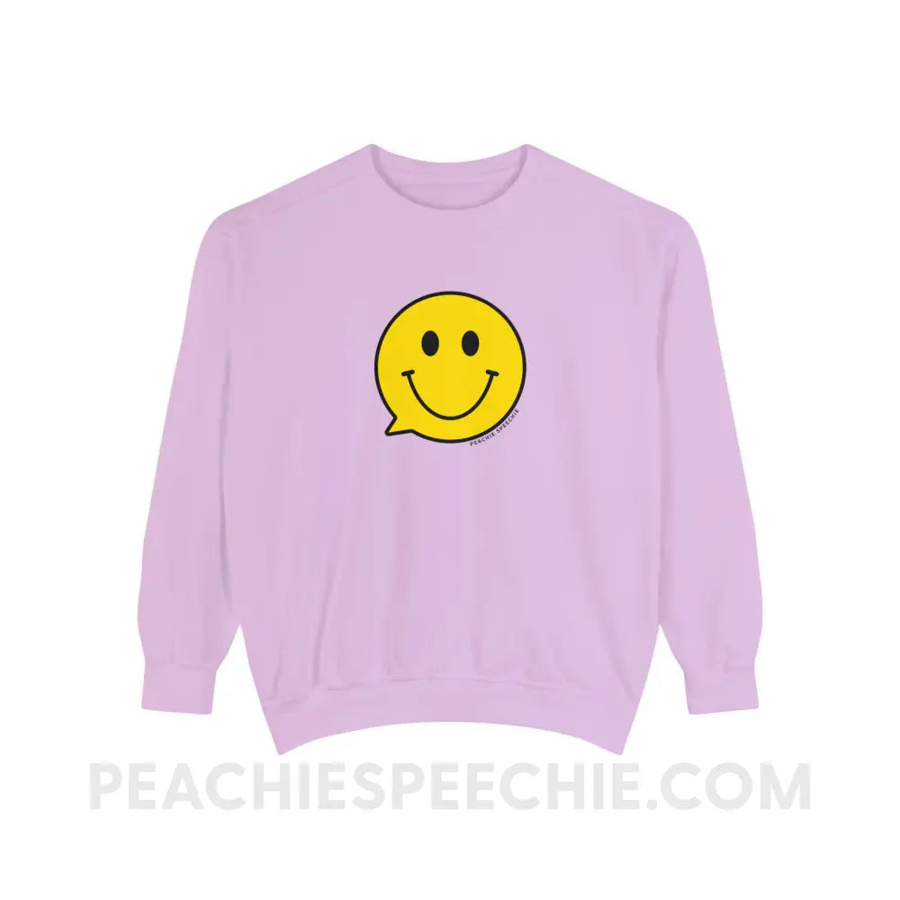 Smiley Face Speech Bubble Comfort Colors Crewneck - Orchid / S - Sweatshirt peachiespeechie.com