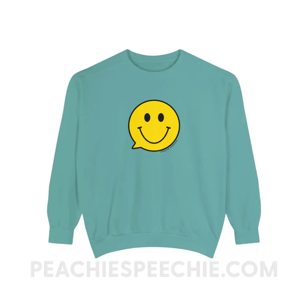 Smiley Face Speech Bubble Comfort Colors Crewneck - Seafoam / S - Sweatshirt peachiespeechie.com