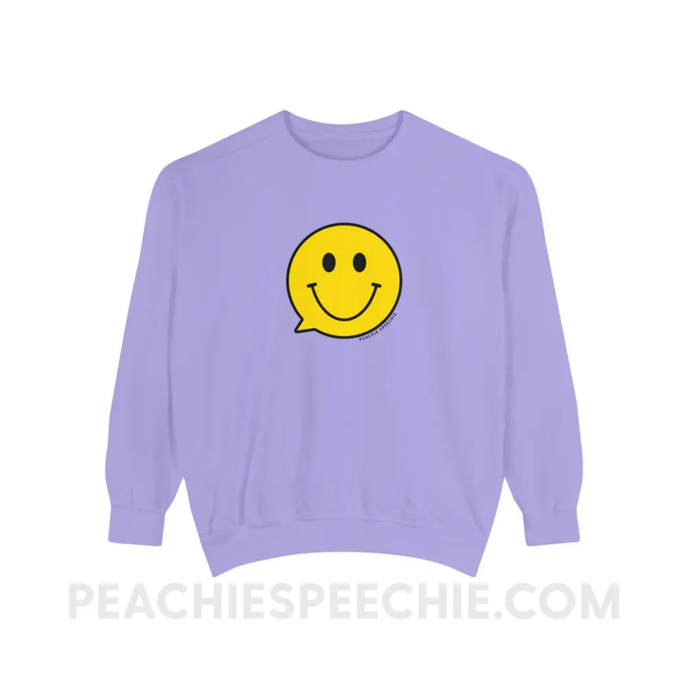 Smiley Face Speech Bubble Comfort Colors Crewneck - Violet / S - Sweatshirt peachiespeechie.com