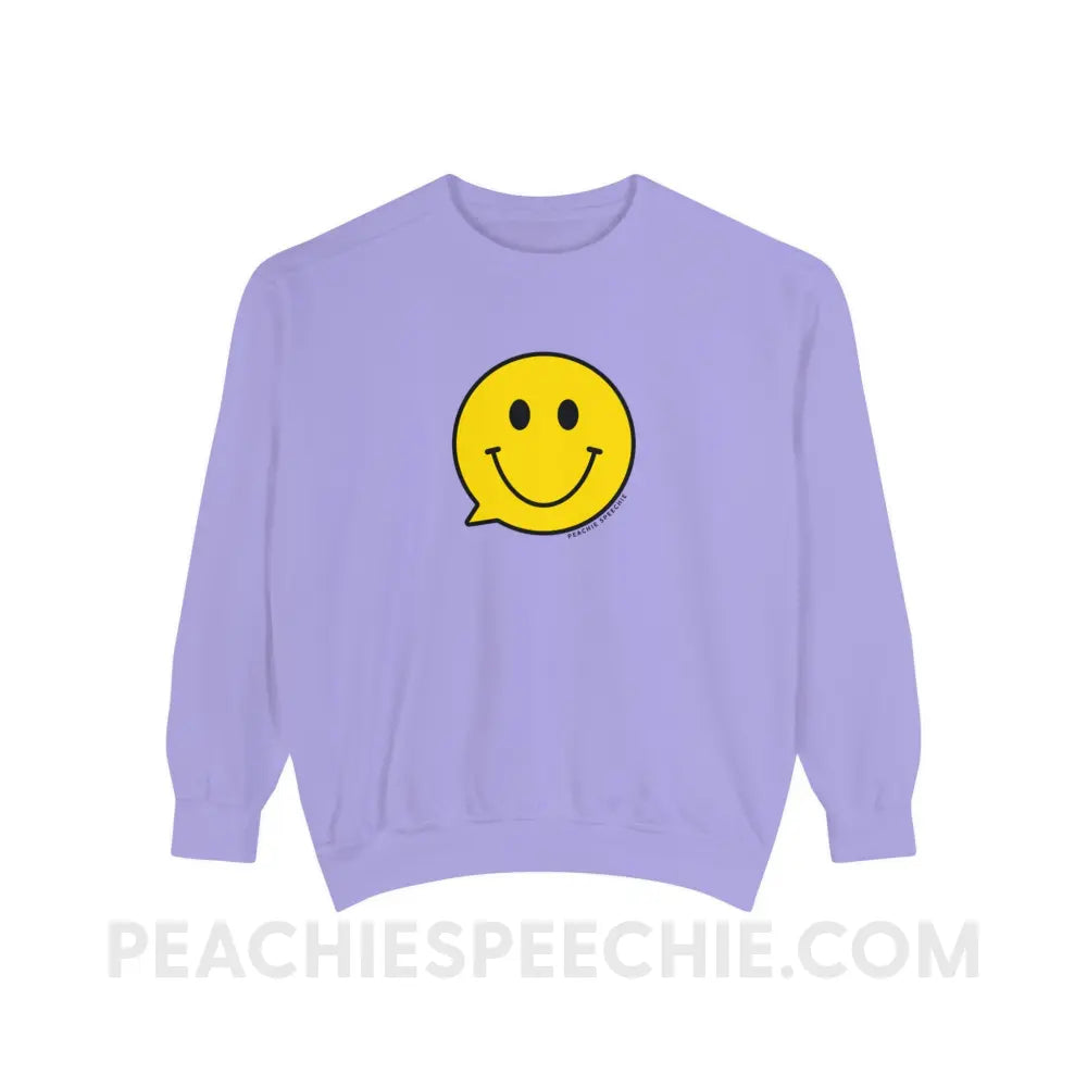 Smiley Face Speech Bubble Comfort Colors Crewneck - Violet / S - Sweatshirt peachiespeechie.com