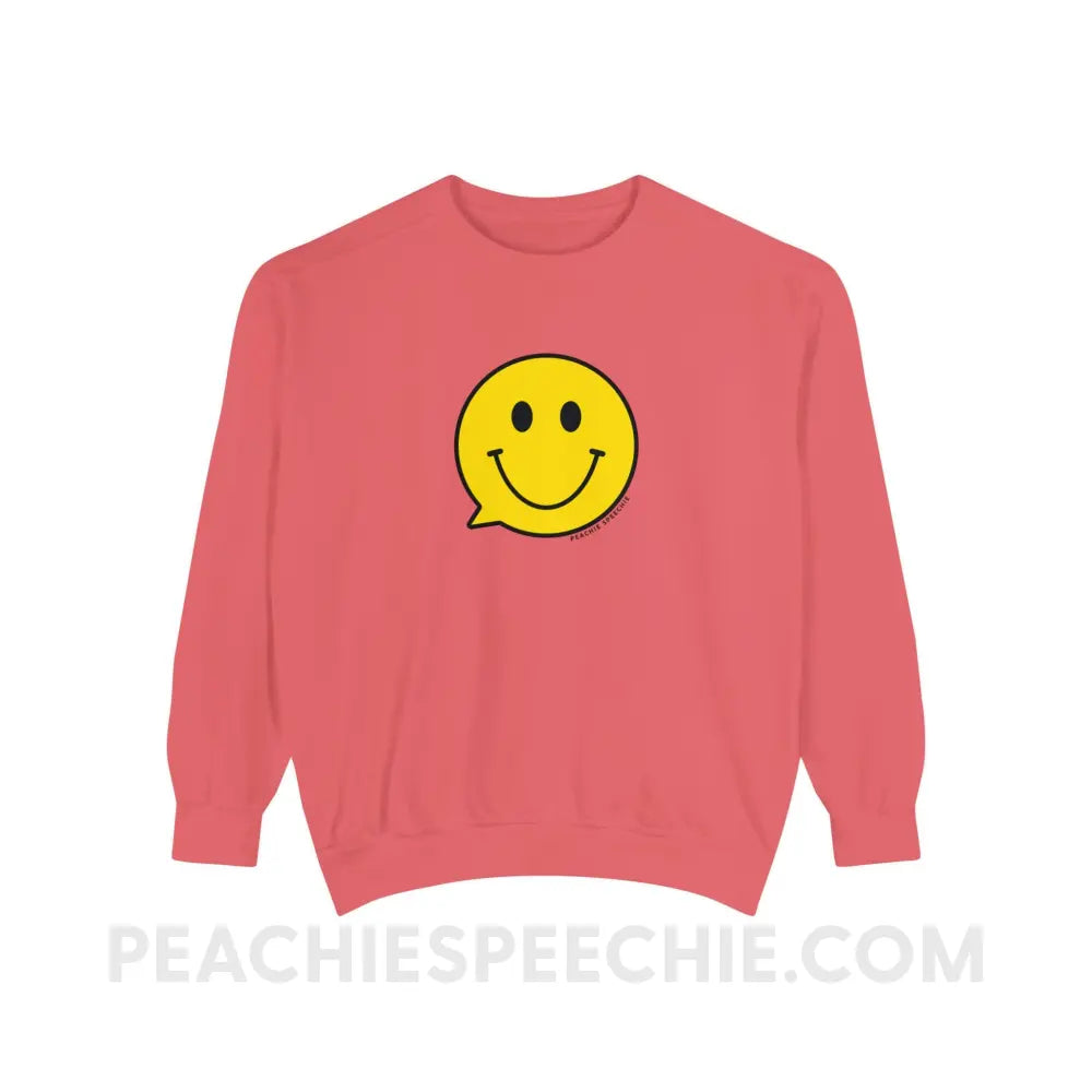 Smiley Face Speech Bubble Comfort Colors Crewneck - Watermelon / S - Sweatshirt peachiespeechie.com