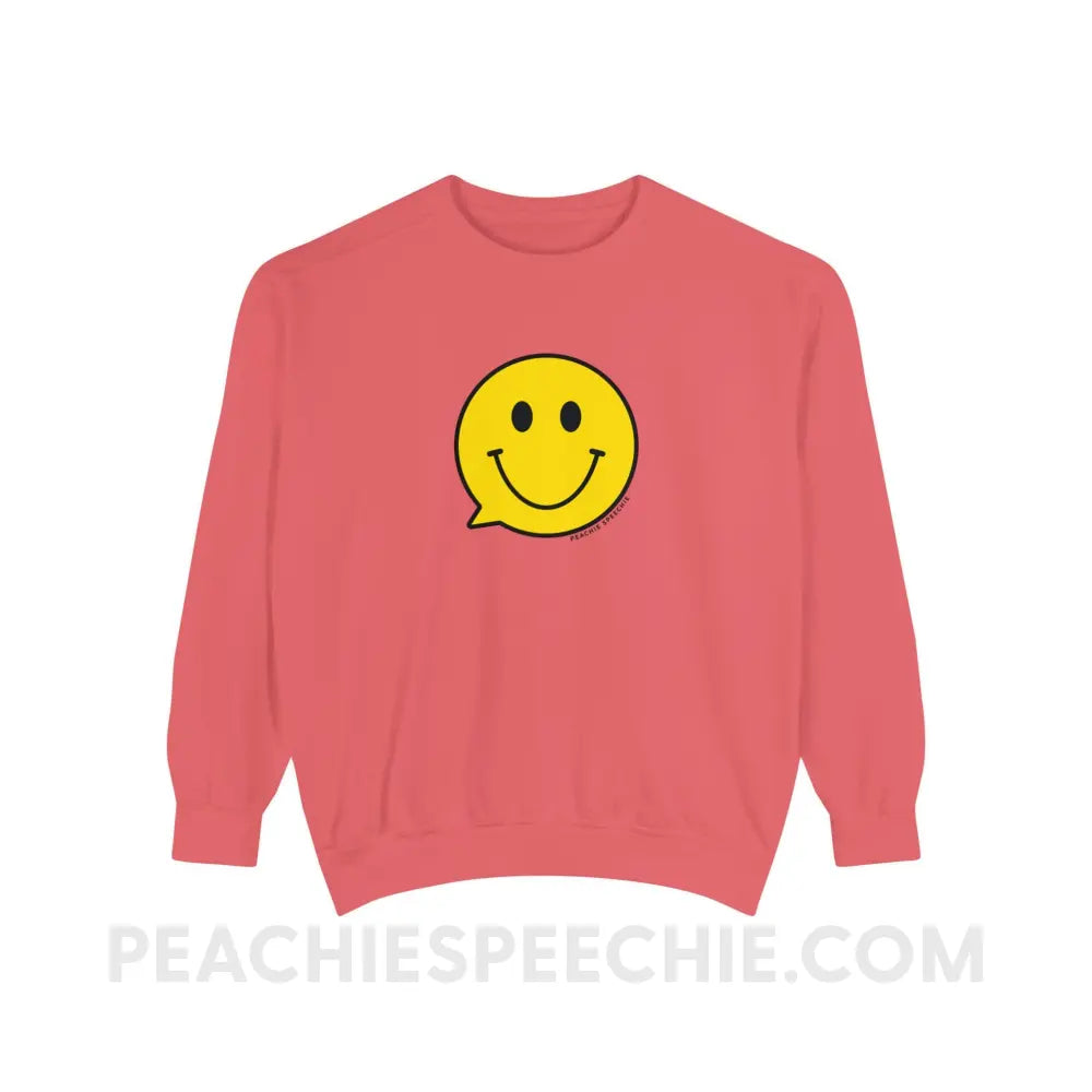 Smiley Face Speech Bubble Comfort Colors Crewneck - Watermelon / S - Sweatshirt peachiespeechie.com