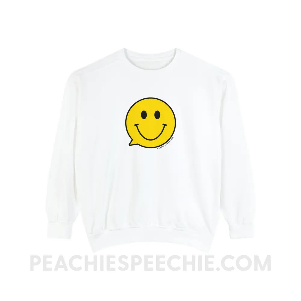 Smiley Face Speech Bubble Comfort Colors Crewneck - White / S - Sweatshirt peachiespeechie.com