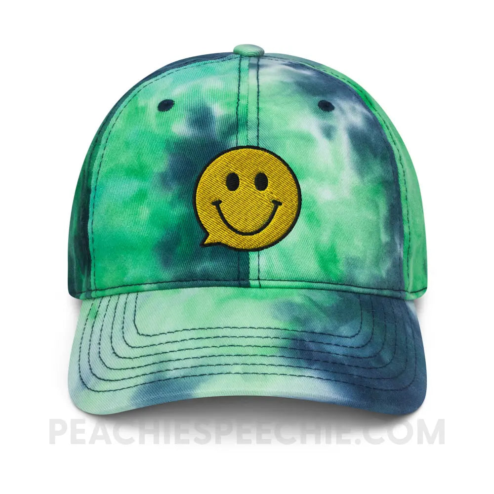 Smiley Face Speech Bubble Tie Dye Relaxed Hat - Ocean - peachiespeechie.com