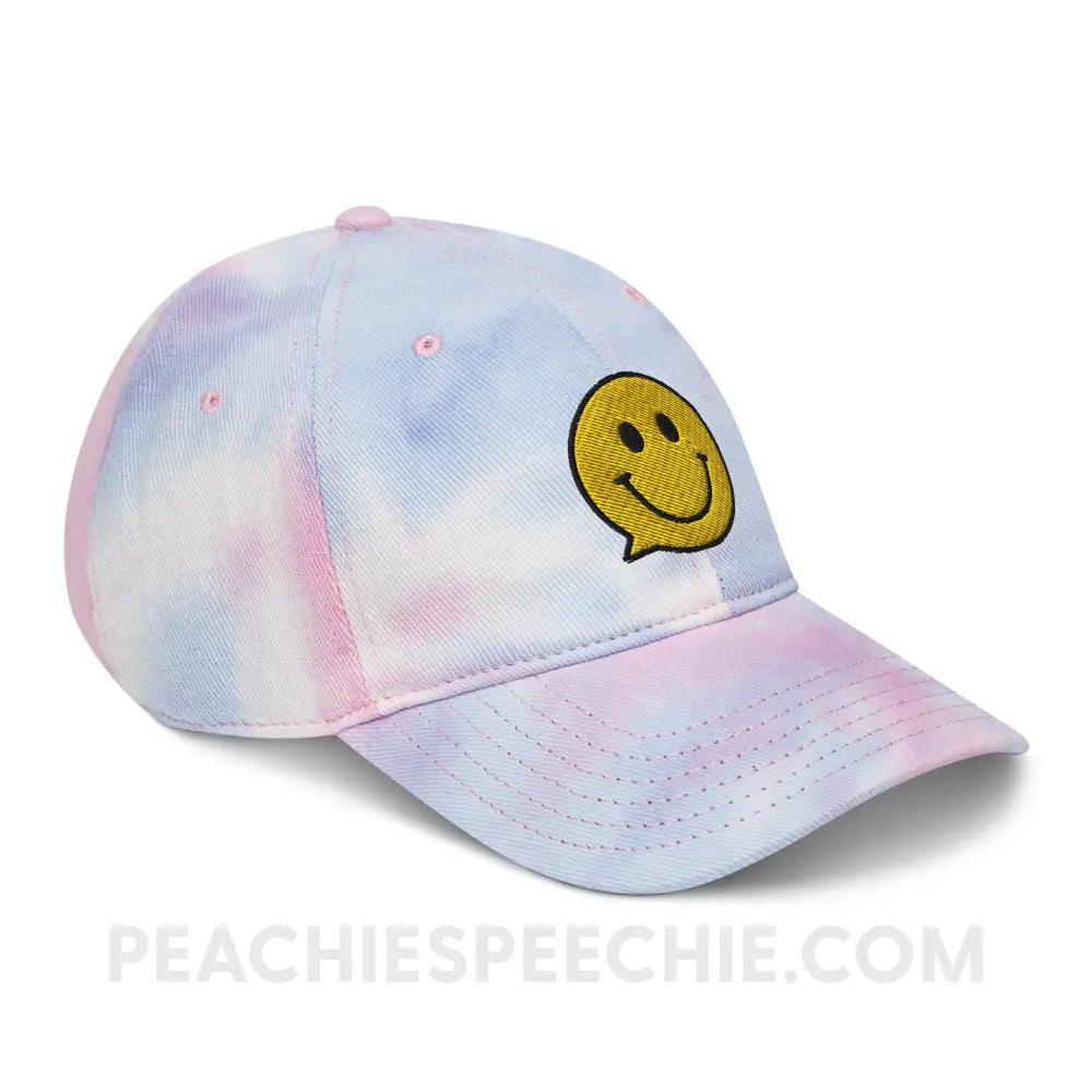 Smiley Face Speech Bubble Tie Dye Relaxed Hat - Cotton Candy - peachiespeechie.com