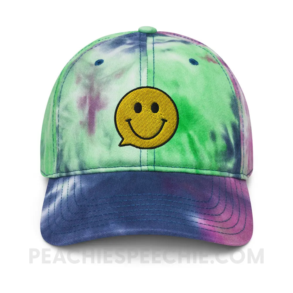 Smiley Face Speech Bubble Tie Dye Relaxed Hat - peachiespeechie.com