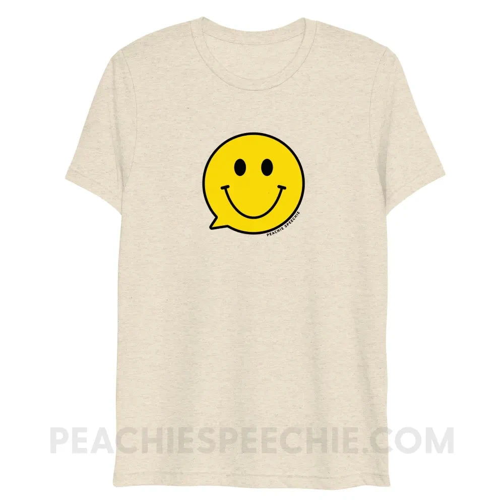 Smiley Face Speech Bubble Tri-Blend Tee - peachiespeechie.com