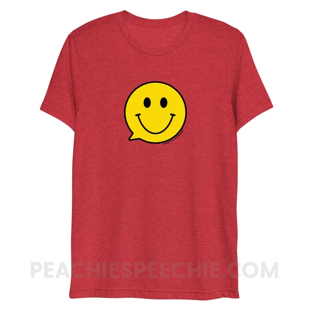 Smiley Face Speech Bubble Tri-Blend Tee - Red Triblend / XS - peachiespeechie.com