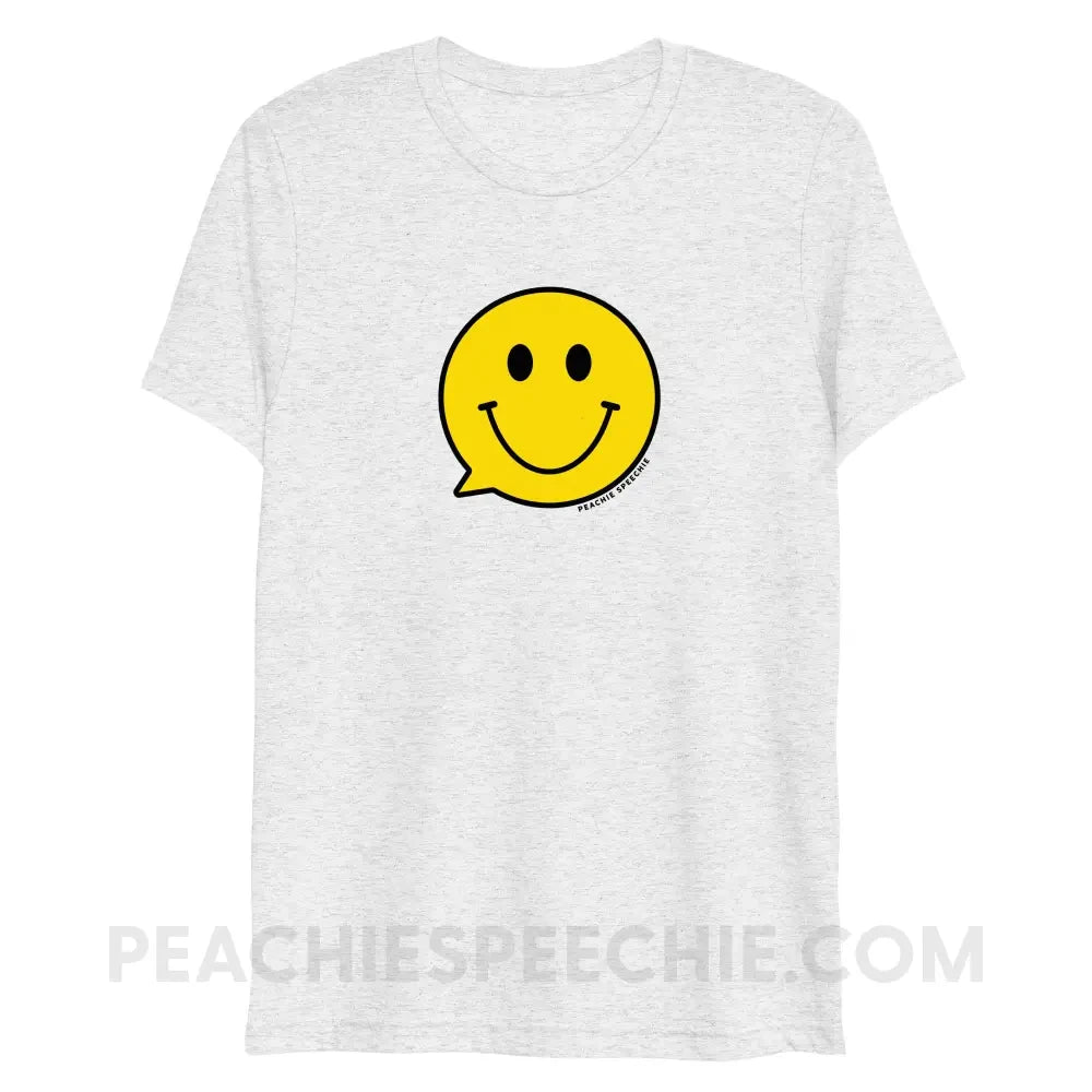 Smiley Face Speech Bubble Tri-Blend Tee - White Fleck Triblend / XS - peachiespeechie.com