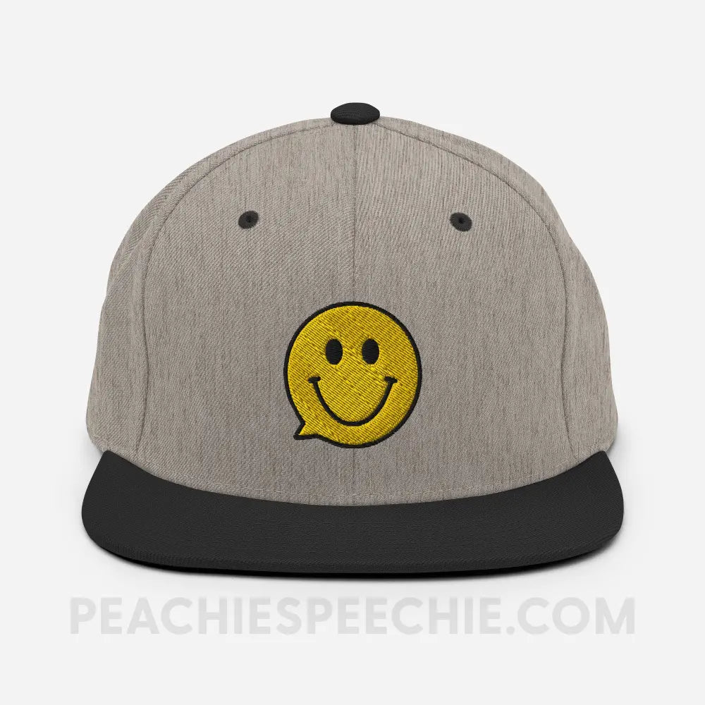 Smiley Face Speech Bubble Wool Blend Ball Cap - Heather/Black - peachiespeechie.com