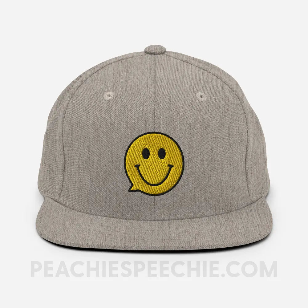 Smiley Face Speech Bubble Wool Blend Ball Cap - Heather Grey - peachiespeechie.com