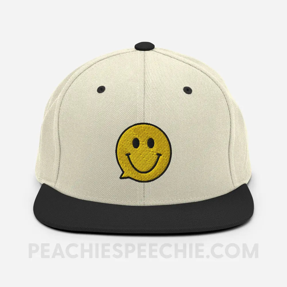 Smiley Face Speech Bubble Wool Blend Ball Cap - Natural/ Black - peachiespeechie.com