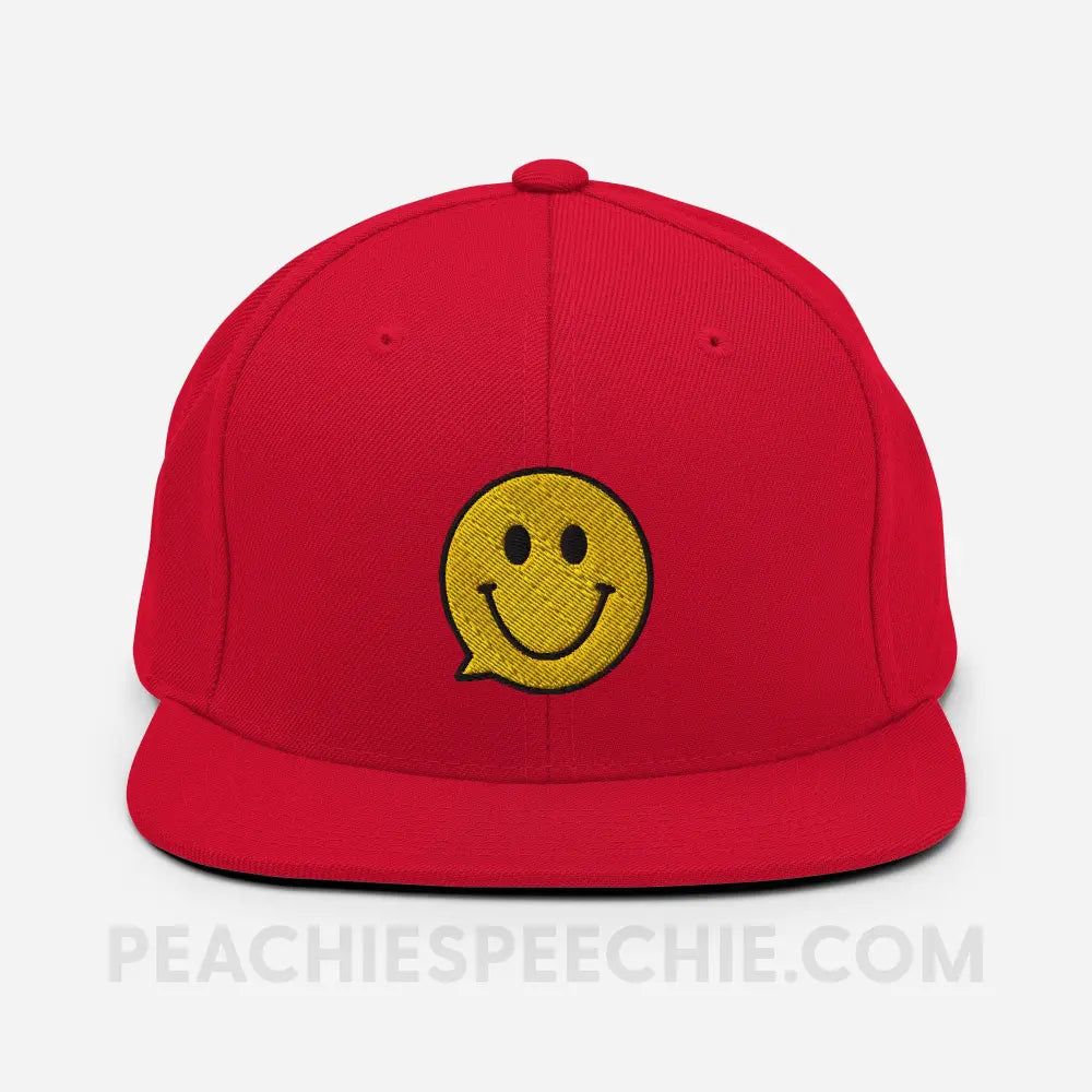 Smiley Face Speech Bubble Wool Blend Ball Cap - Red - peachiespeechie.com