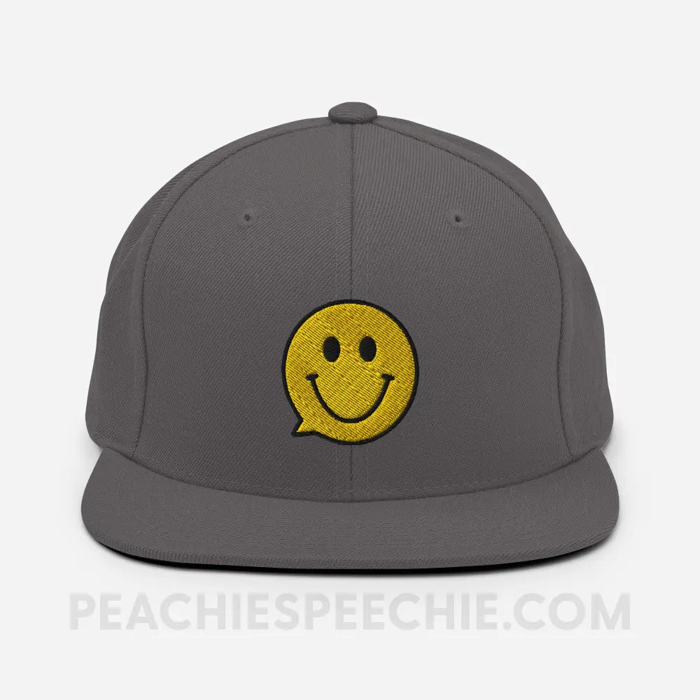 Smiley Face Speech Bubble Wool Blend Ball Cap - Dark Grey - peachiespeechie.com
