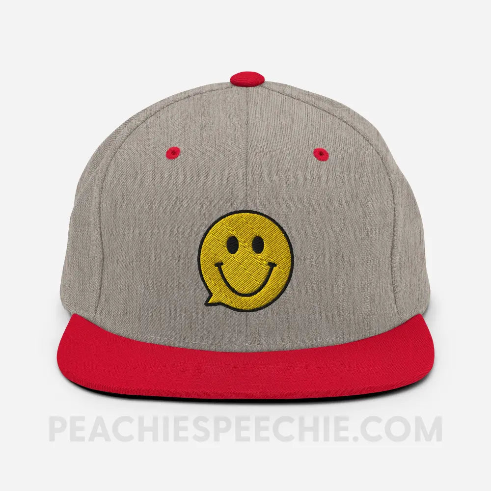 Smiley Face Speech Bubble Wool Blend Ball Cap - Heather Grey/ Red - peachiespeechie.com