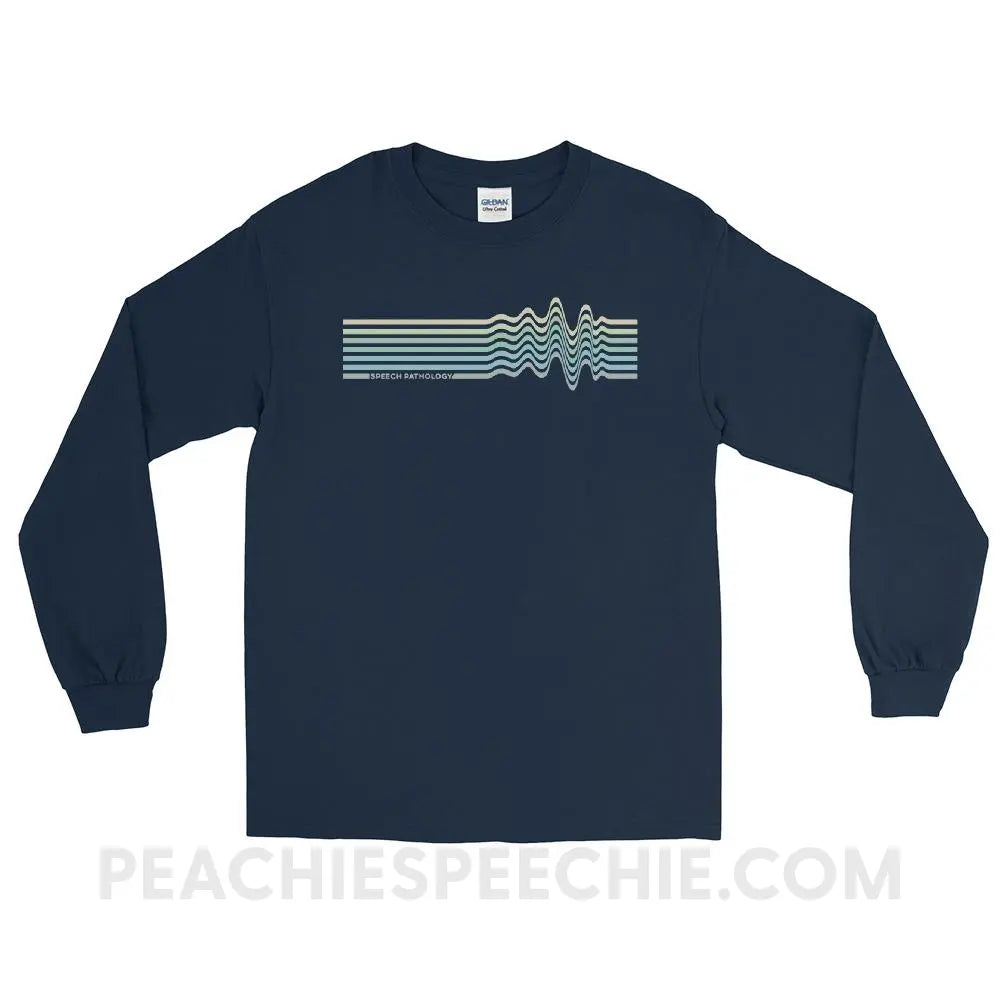 Sound Waves Long Sleeve Tee - Navy / S - peachiespeechie.com