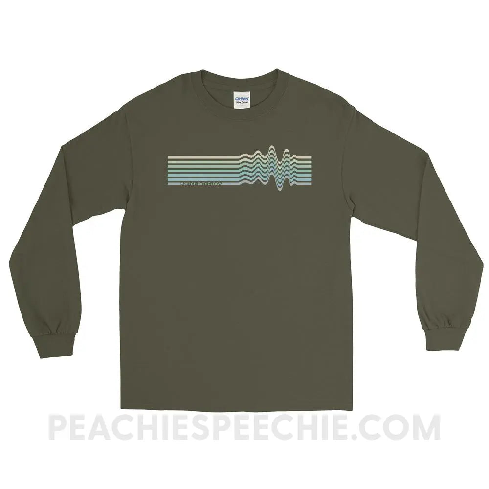 Sound Waves Long Sleeve Tee - Military Green / S - peachiespeechie.com