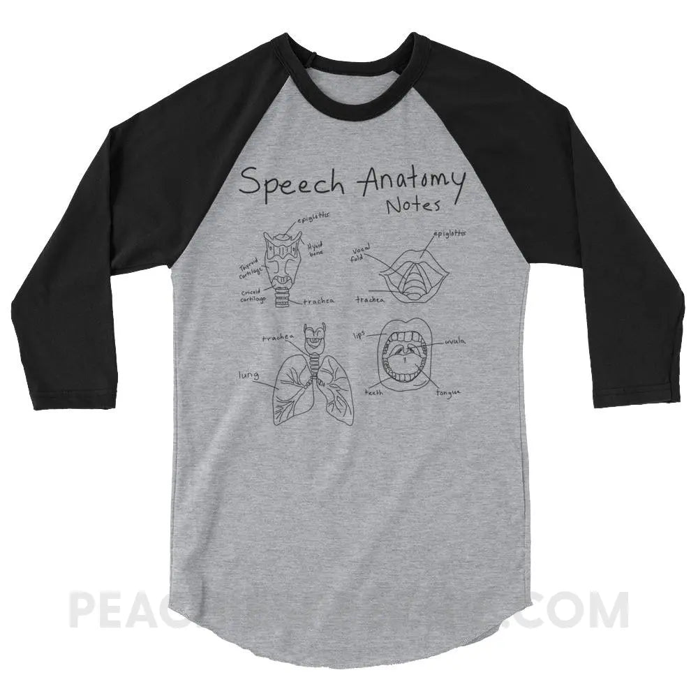 Speech Anatomy Notes Baseball Tee - Heather Grey/Black / XS T-Shirts & Tops peachiespeechie.com