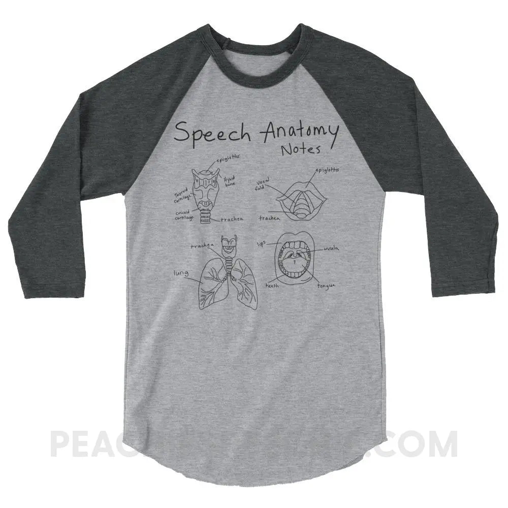 Speech Anatomy Notes Baseball Tee - Heather Grey/Heather Charcoal / XS T-Shirts & Tops peachiespeechie.com