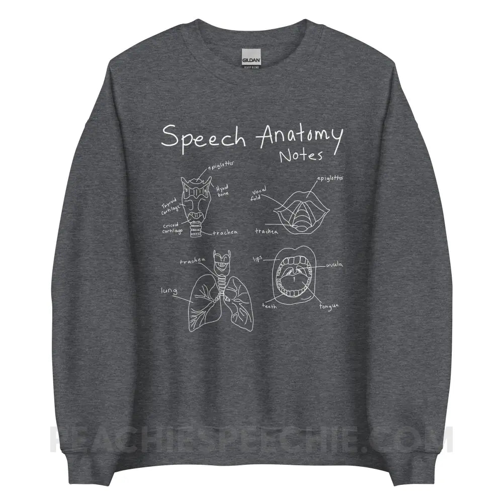 Speech Anatomy Notes Classic Sweatshirt - Dark Heather / S - peachiespeechie.com