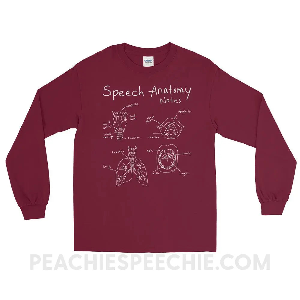 Speech Anatomy Notes Long Sleeve Tee - Maroon / S T - Shirts & Tops peachiespeechie.com