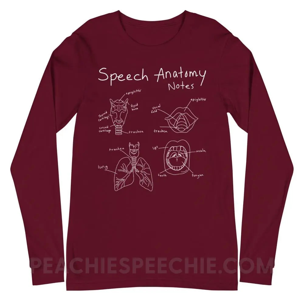 Speech Anatomy Notes Premium Long Sleeve - Maroon / XS Shirts & Tops peachiespeechie.com