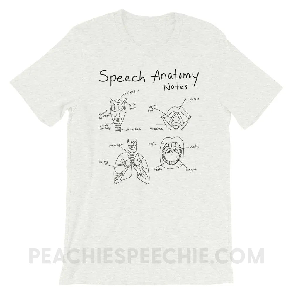 Speech Anatomy Notes Premium Soft Tee - Ash / S - T-Shirts & Tops peachiespeechie.com