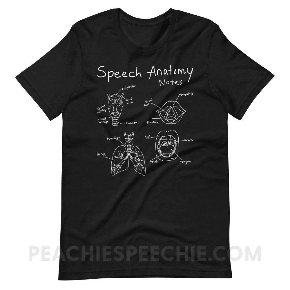 Speech Anatomy Notes Premium Soft Tee - Black Heather / XS - T-Shirts & Tops peachiespeechie.com