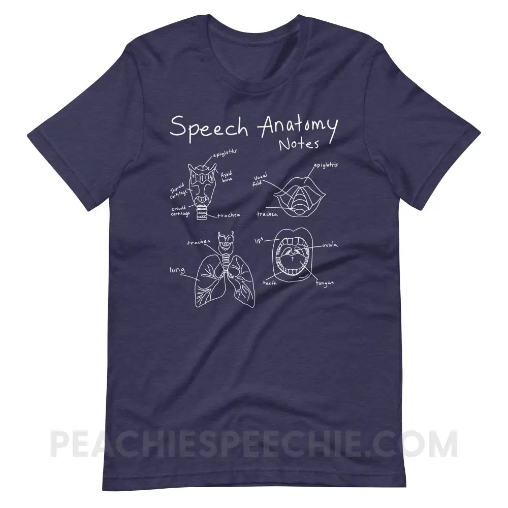 Speech Anatomy Notes Premium Soft Tee - Heather Midnight Navy / XS - T-Shirts & Tops peachiespeechie.com