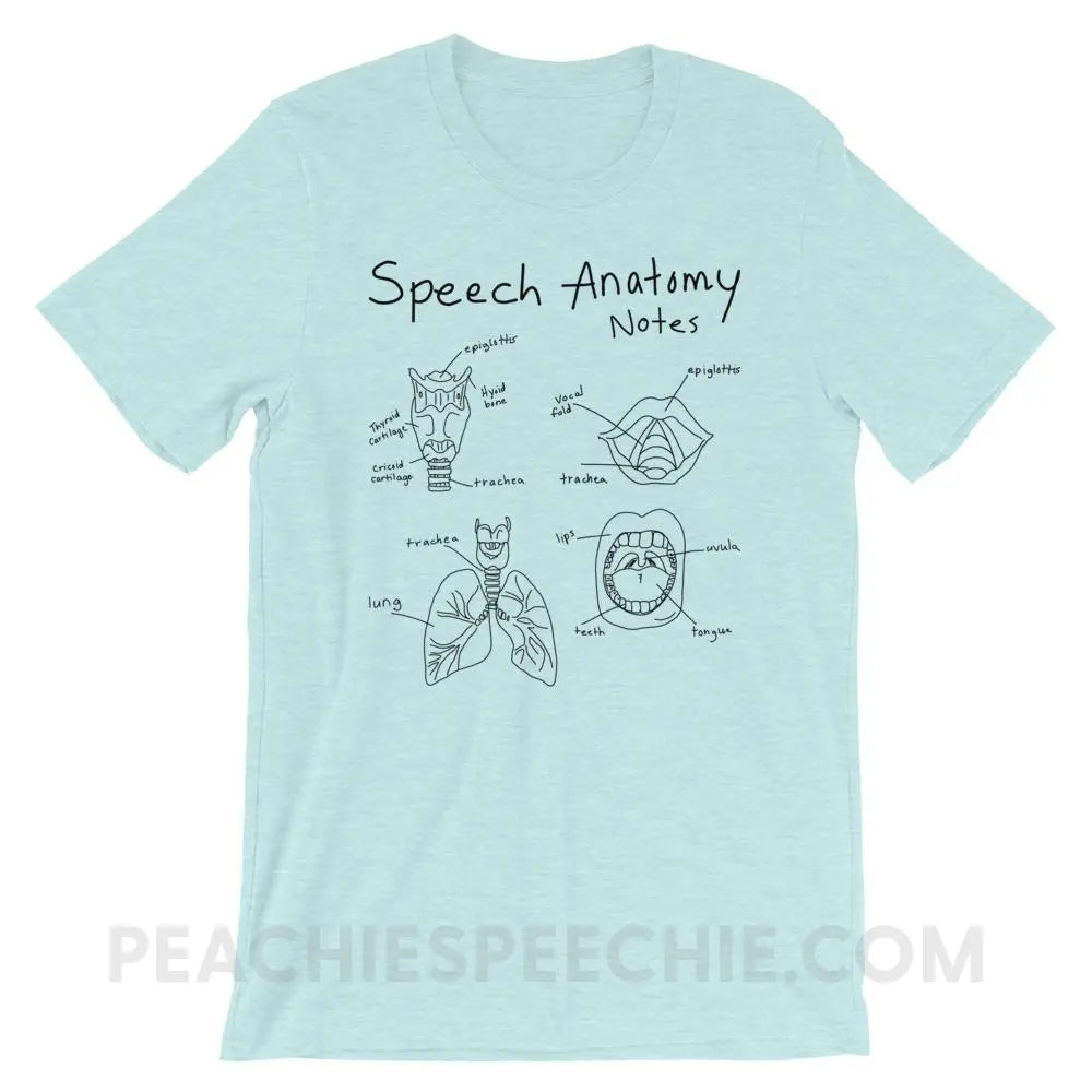 Speech Anatomy Notes Premium Soft Tee - Heather Prism Ice Blue / XS - T-Shirts & Tops peachiespeechie.com