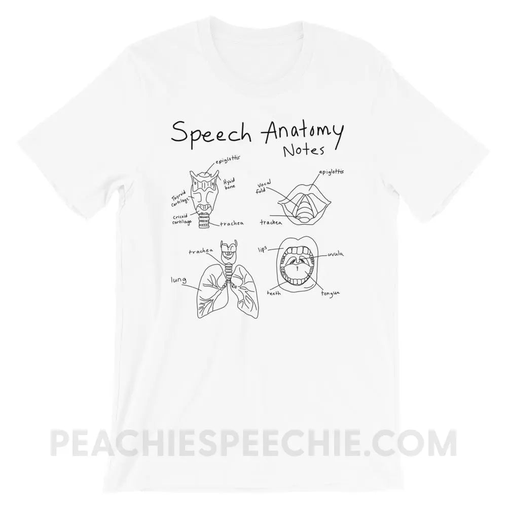 Speech Anatomy Notes Premium Soft Tee - White / XS - T-Shirts & Tops peachiespeechie.com