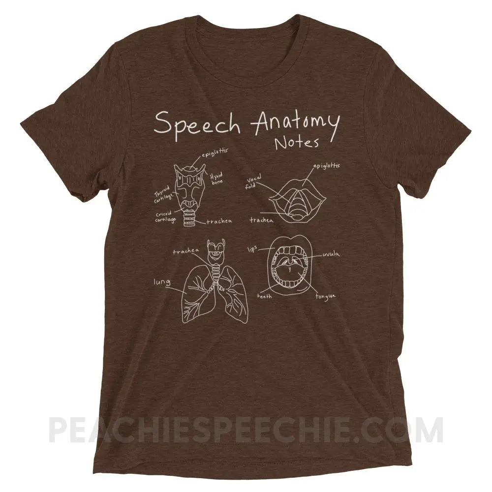 Speech Anatomy Notes Tri-Blend Tee - Brown Triblend / XS - T-Shirts & Tops peachiespeechie.com