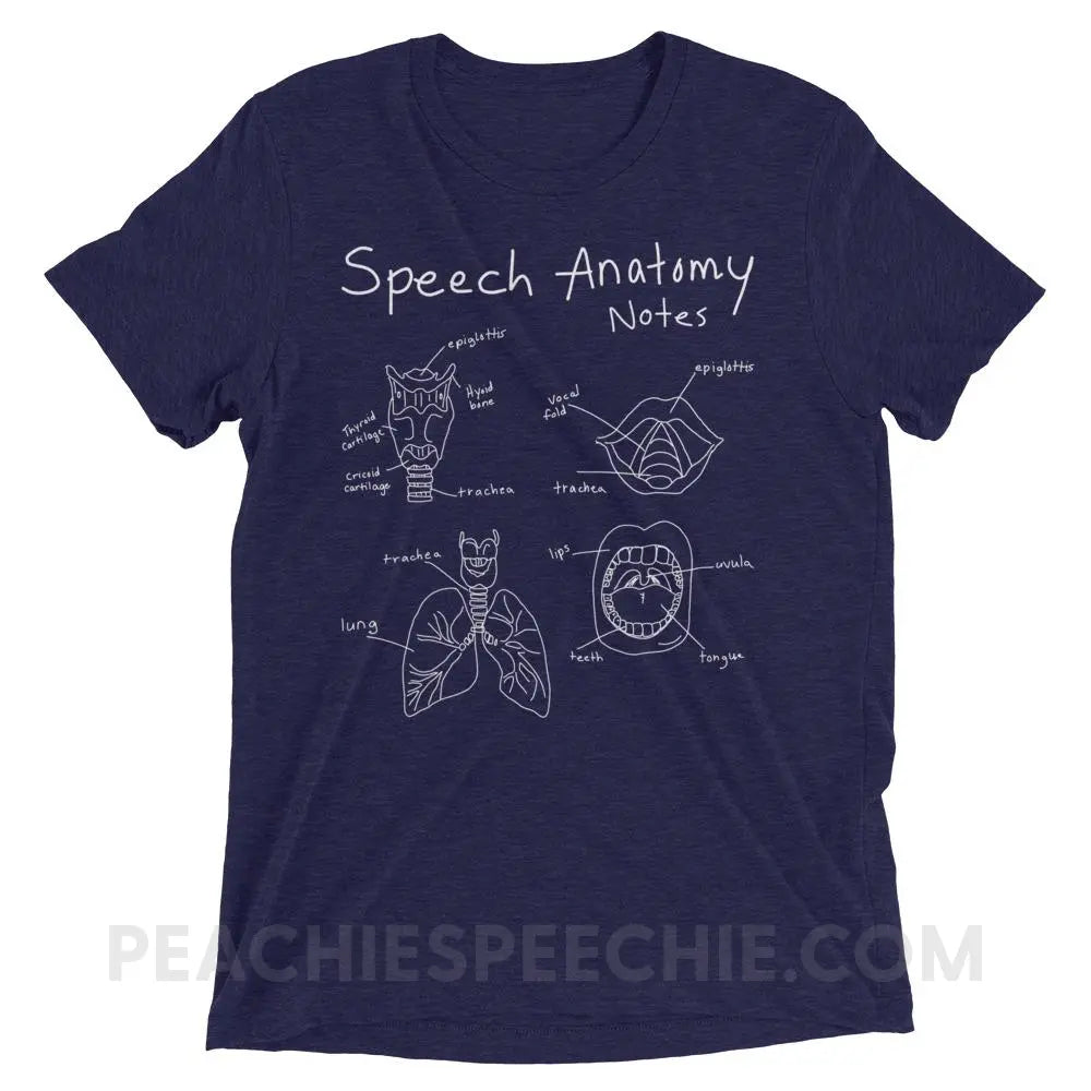 Speech Anatomy Notes Tri-Blend Tee - Navy Triblend / XS - T-Shirts & Tops peachiespeechie.com