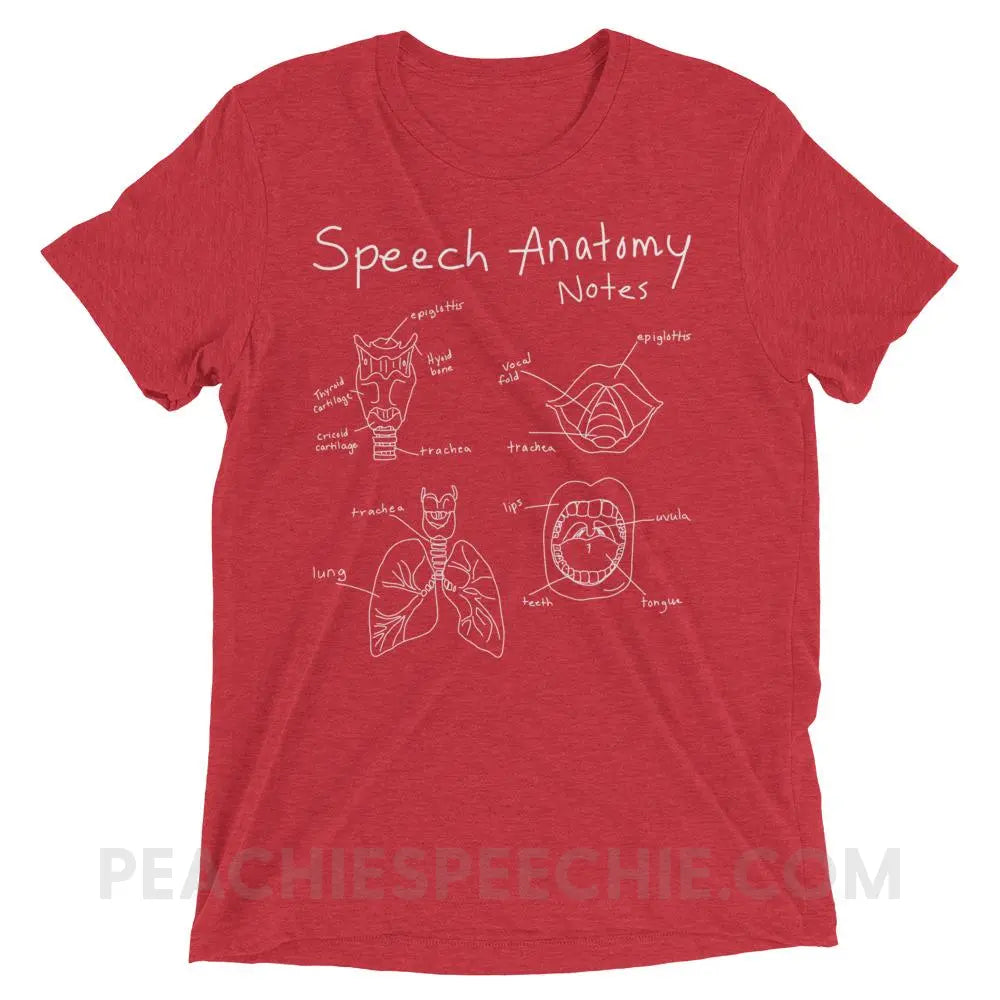 Speech Anatomy Notes Tri-Blend Tee - Red Triblend / XS - T-Shirts & Tops peachiespeechie.com