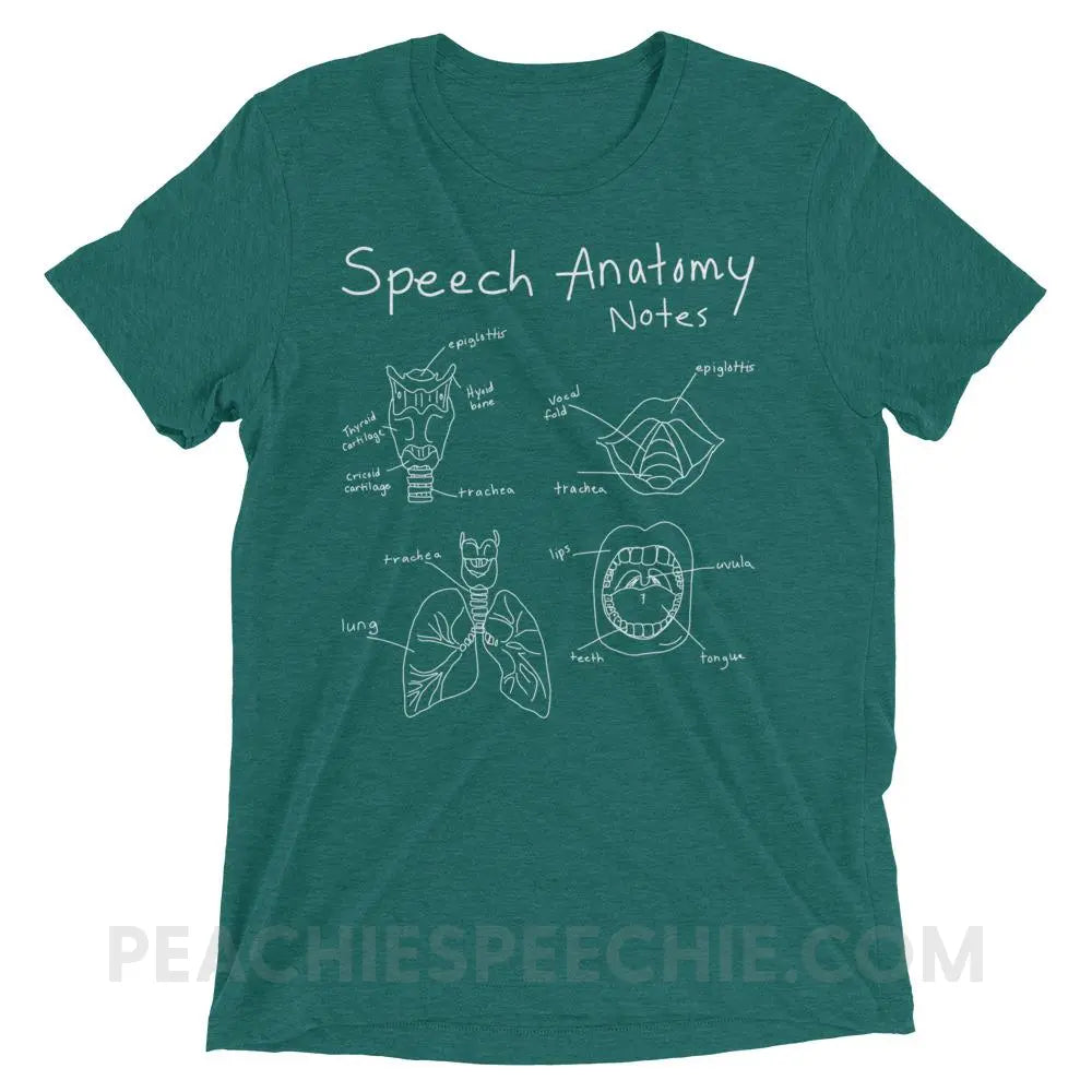 Speech Anatomy Notes Tri-Blend Tee - Teal Triblend / XS - T-Shirts & Tops peachiespeechie.com