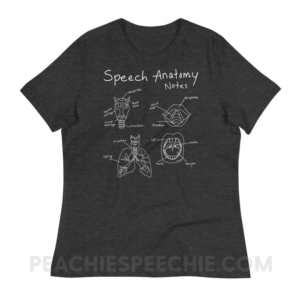 Speech Anatomy Notes Women’s Relaxed Tee - Dark Grey Heather / S T - Shirts & Tops peachiespeechie.com