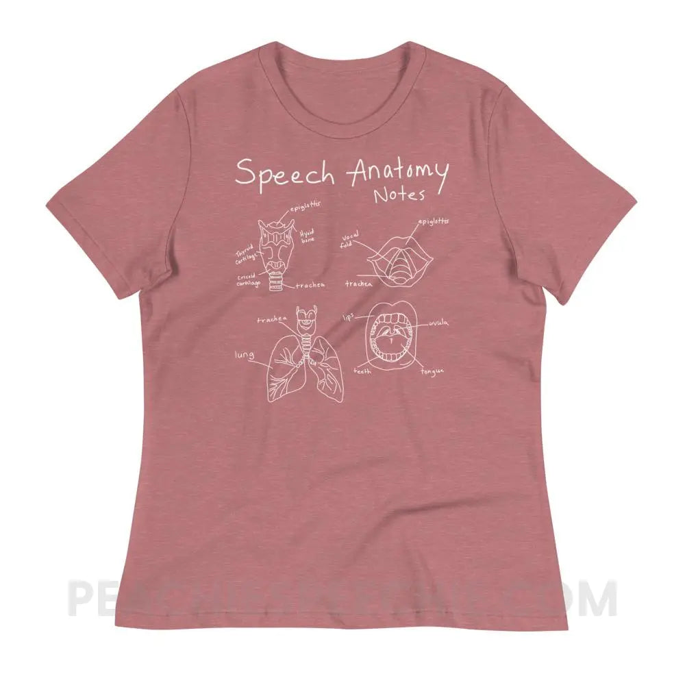 Speech Anatomy Notes Women’s Relaxed Tee - Heather Mauve / S T - Shirts & Tops peachiespeechie.com