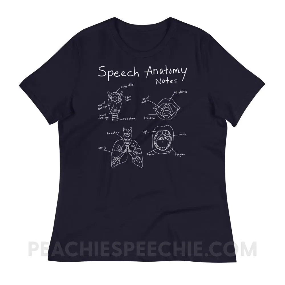 Speech Anatomy Notes Women’s Relaxed Tee - Navy / S T - Shirts & Tops peachiespeechie.com