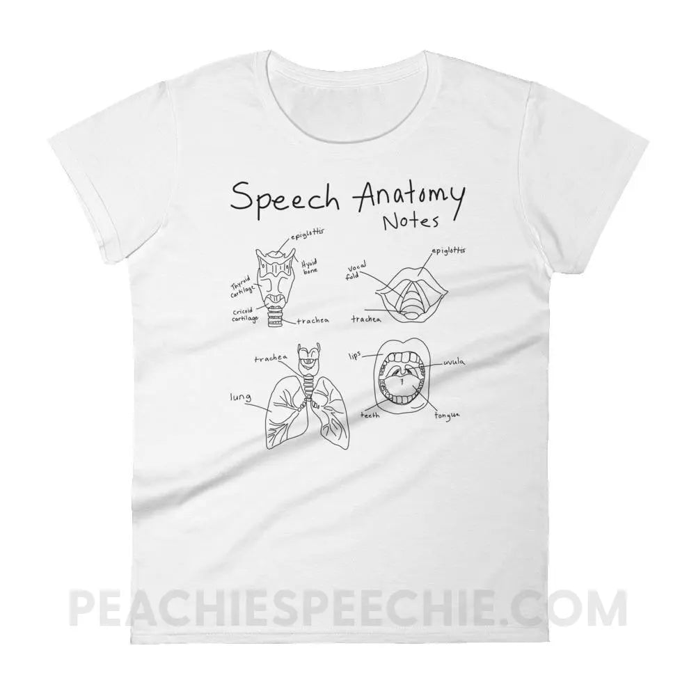 Speech Anatomy Notes Women’s Trendy Tee - White / S - T-Shirts & Tops peachiespeechie.com