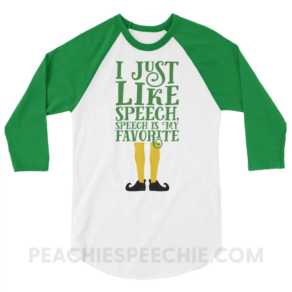 Speech Elf Baseball Tee - White/Kelly / XS T-Shirts & Tops peachiespeechie.com